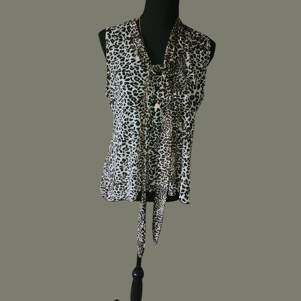 Three Dots Animal Print Sleeveless Blouse